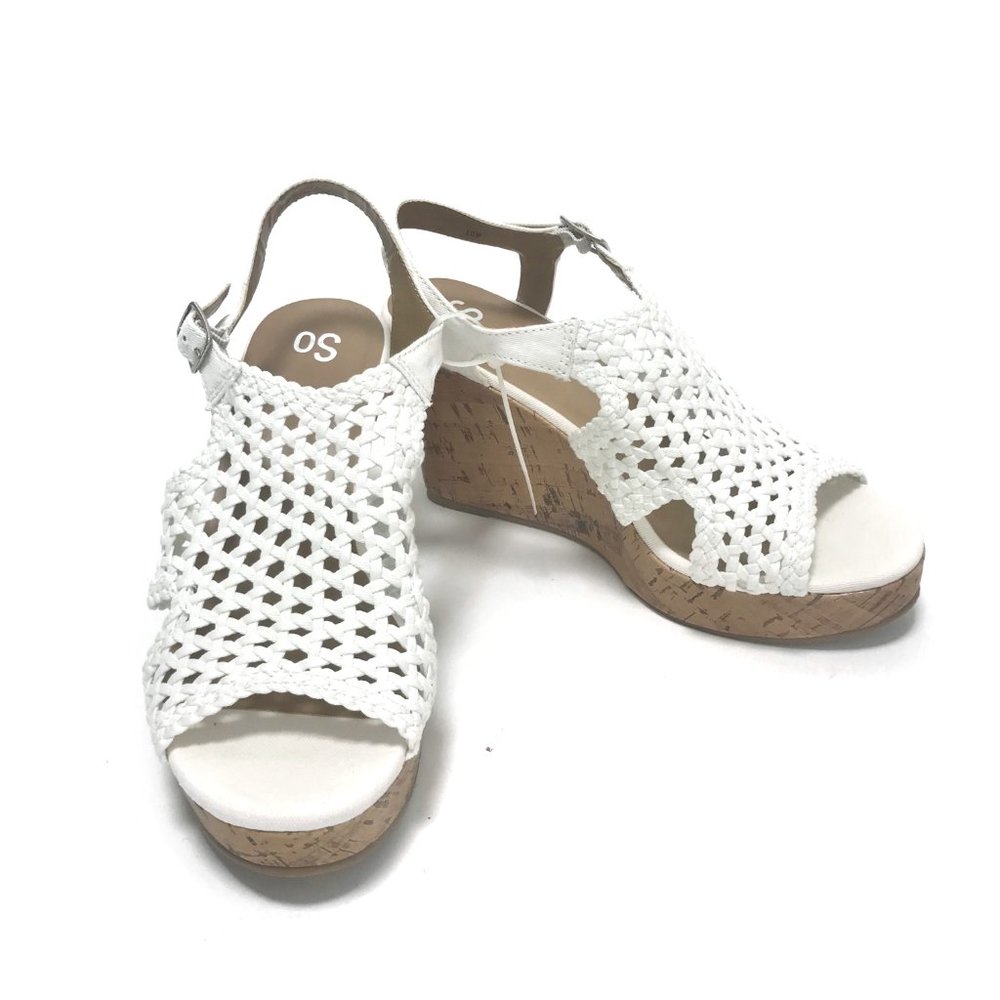 NWOT SO White Taffy Canvas Peep Toe Wedge Sandals Women's Size 10 M